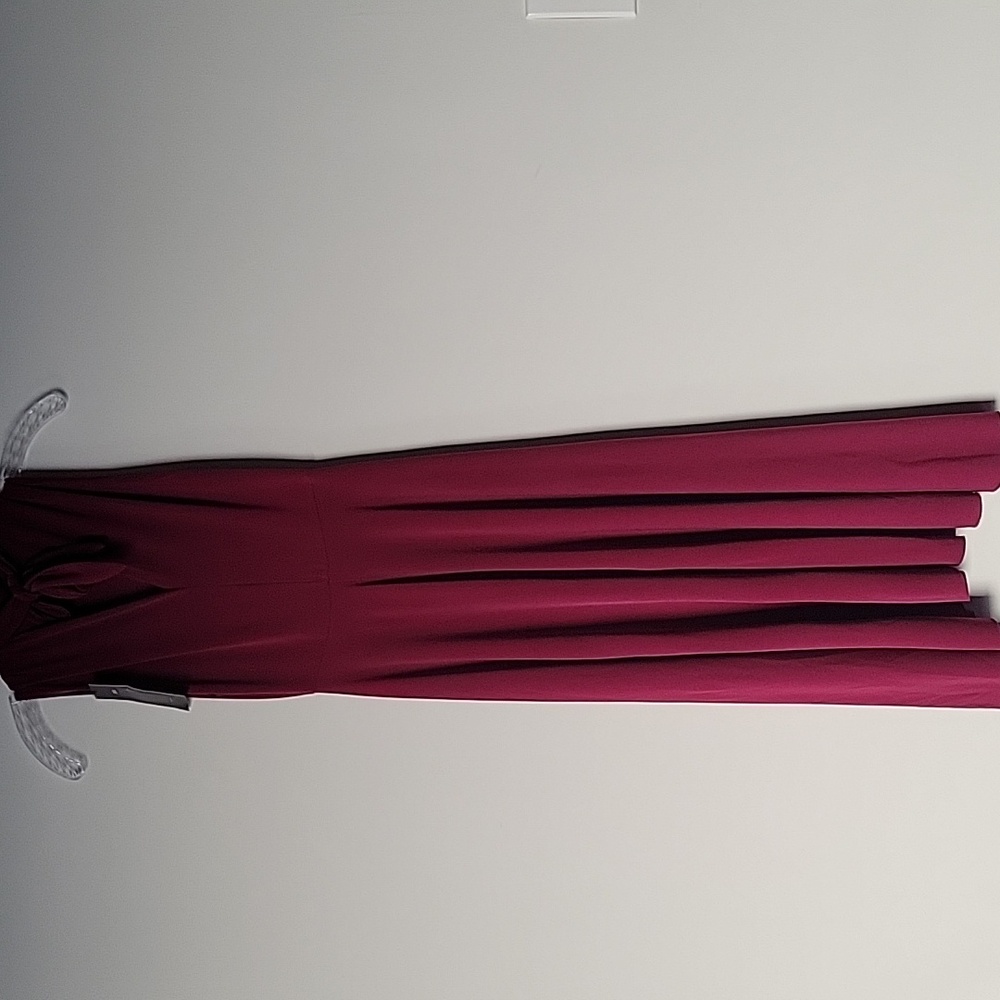 NWT Zara Burgundy XS S Plum Bow Neck Tie Bow Jersey Fit Flare Flowy A-Line Midi - Picture 8 of 17